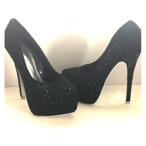 Black rhinestone heels